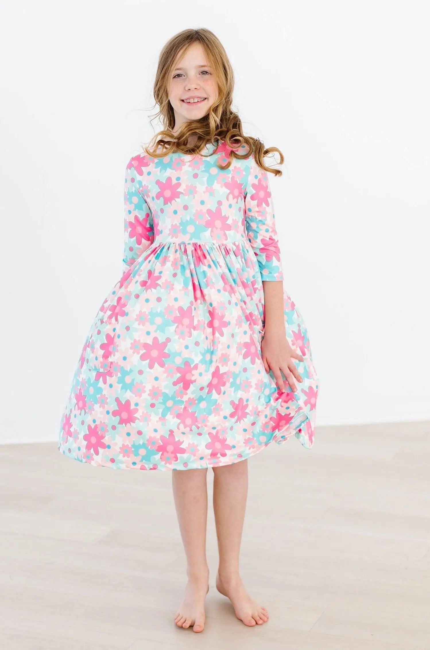 Mila & Rose ® Petal Perfection 3/4 Sleeve Pocket Twirl Dress - 