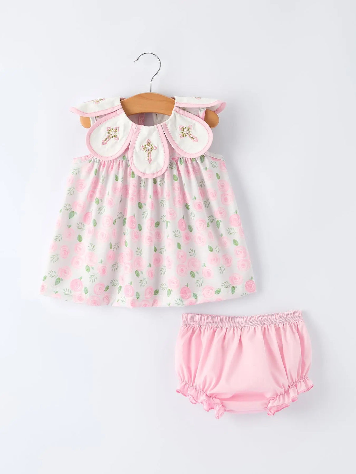 Floral Smocked Christening Bishop Baby Girl Bloomer Set Rylee Faith Designs 