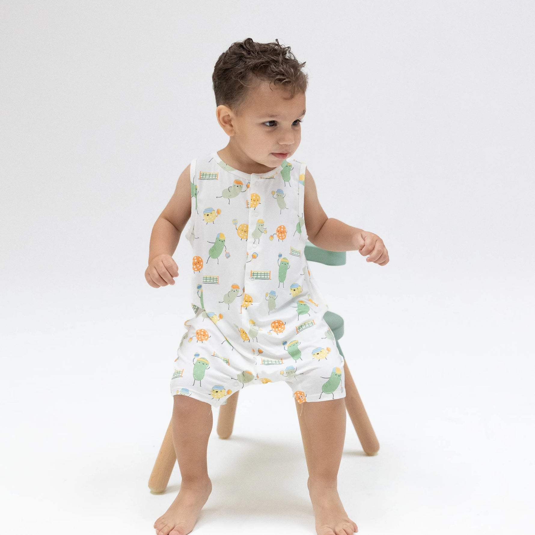 Angel Dear Pickles Playing Pickleball - Sleeveless Shortie Romper - 