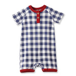 Tesa Babe Picnic Plaid Bamboo Henley Shortall Romper for Baby Boys - 