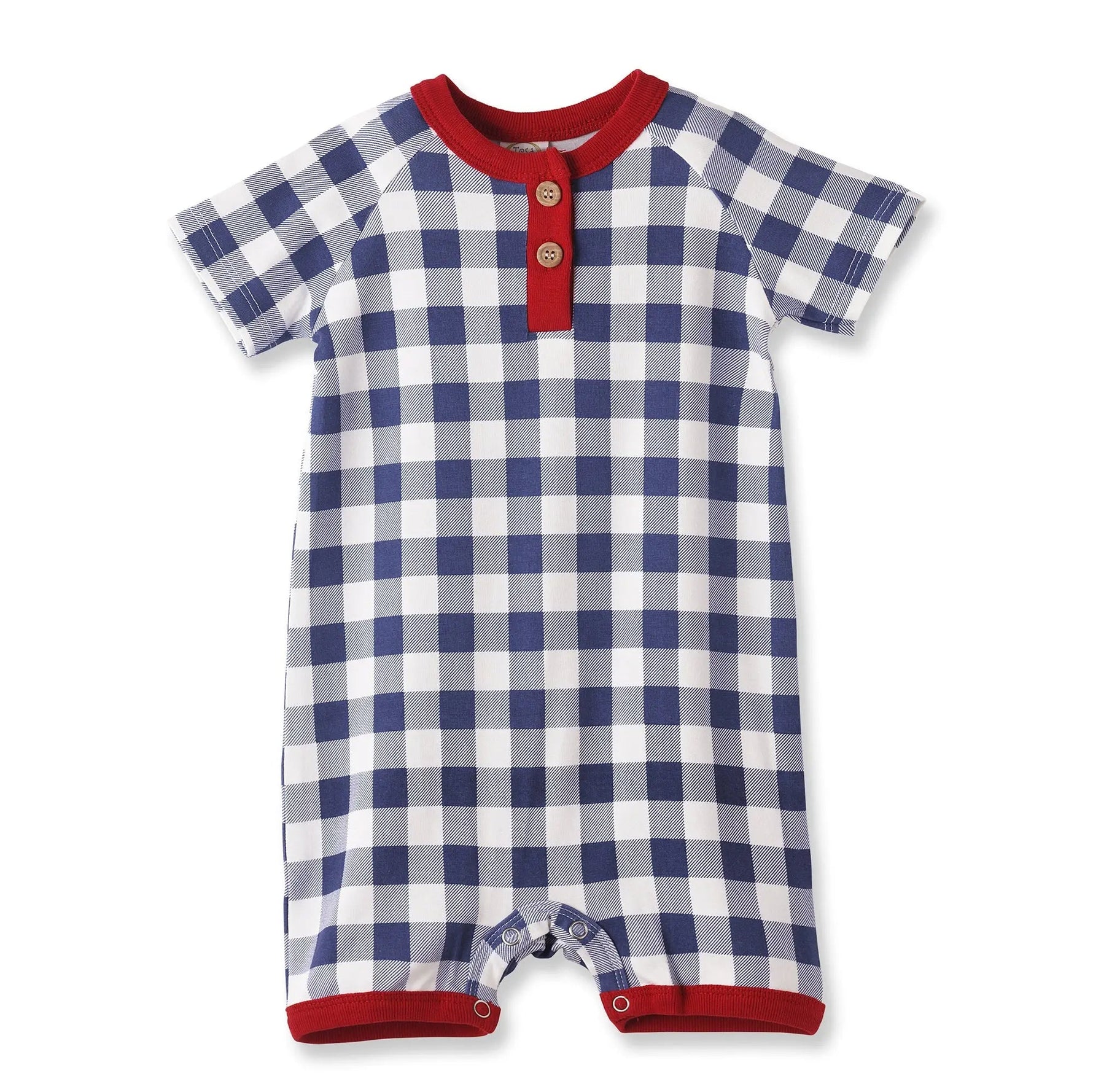 Tesa Babe Picnic Plaid Bamboo Henley Shortall Romper for Baby Boys - 