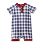 Tesa Babe Picnic Plaid Bamboo Henley Shortall Romper for Baby BoysEveretts Place