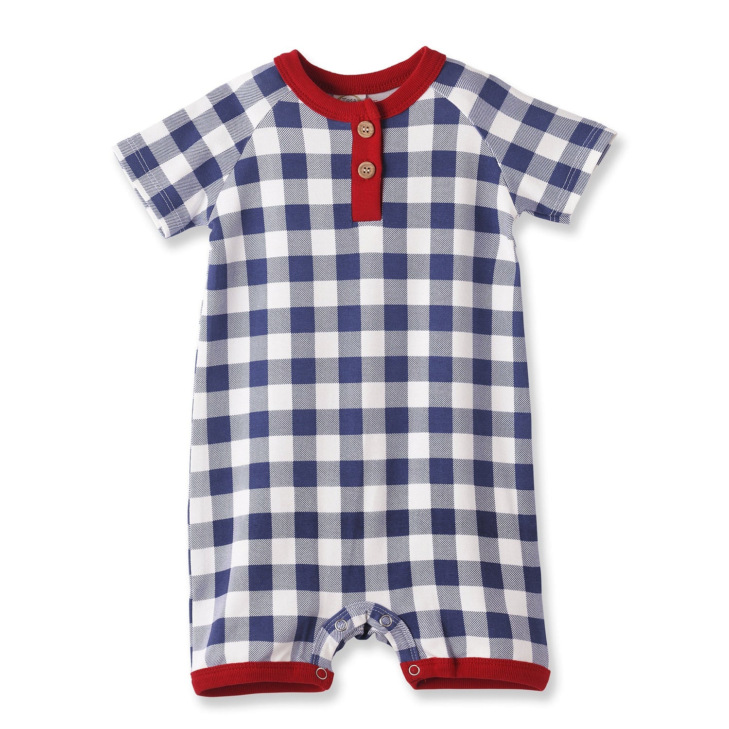 Tesa Babe Picnic Plaid Bamboo Henley Shortall Romper for Baby BoysEveretts Place