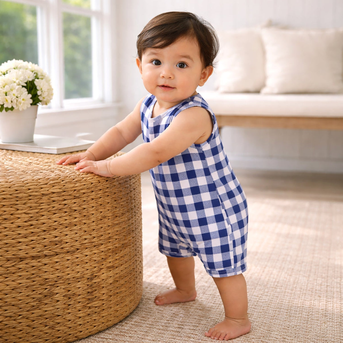 Picnic Plaid Soft Bamboo Sleeveless Baby Shortall Romper - Baby & Toddler Clothing, Child, Overall, Toddler, Knee | Everetts Place