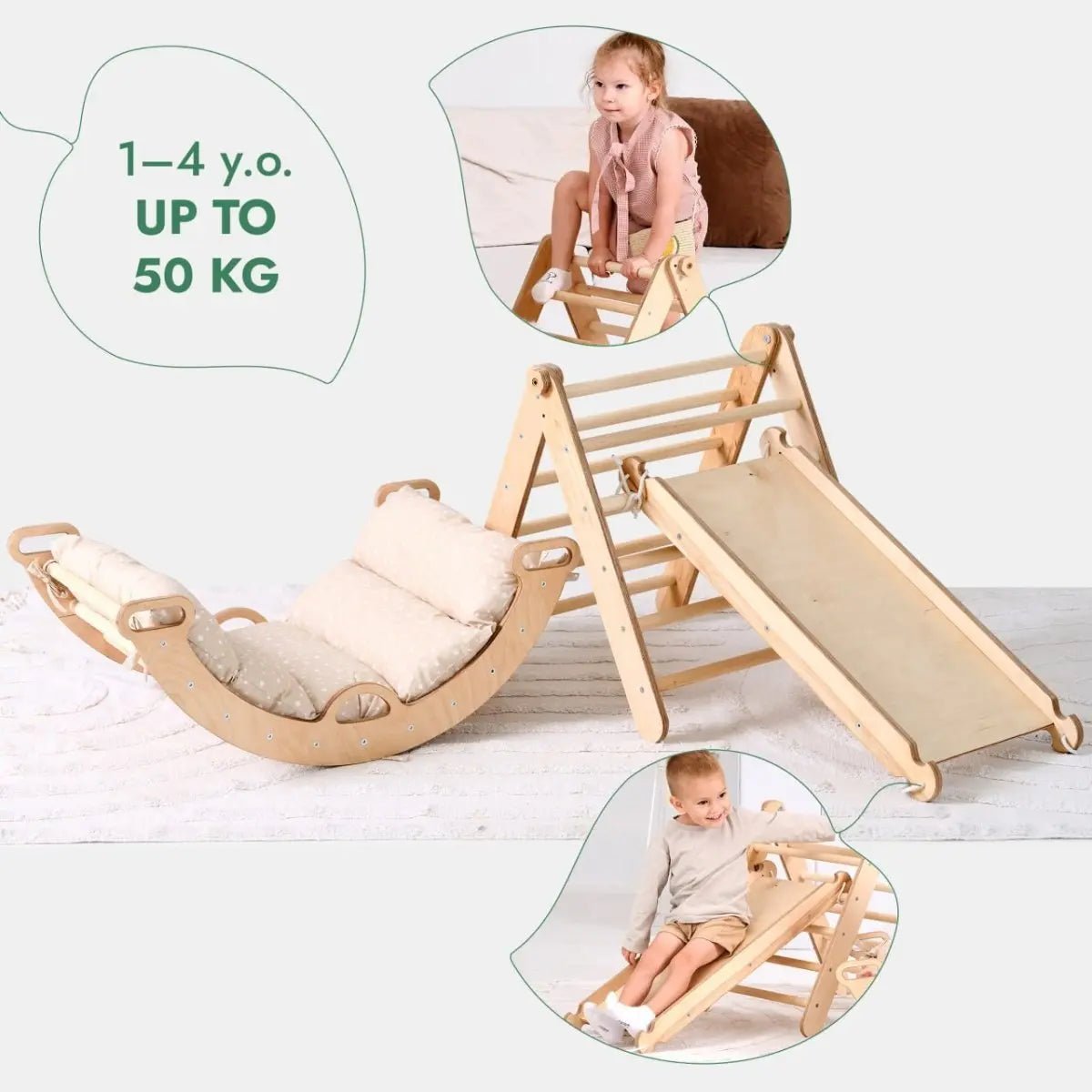 Goodevas Pikler Triangle Set for Toddlers Climbing Arch Slide Board and Cushion - Everetts Place Boutique - 