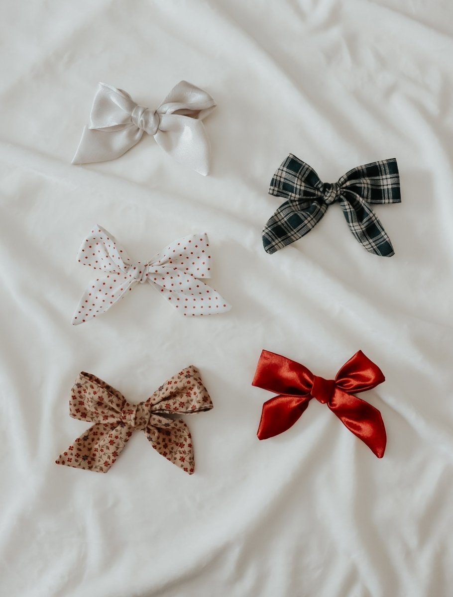 Little Mae & Co Pine Bow Clips Green Pinwheel Handmade Cotton For Kids - Everetts Place Boutique - 