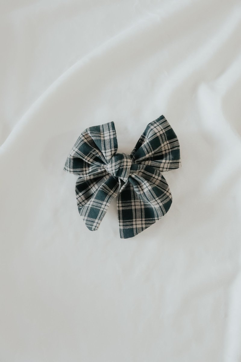 Little Mae & Co Pine Bow Clips Green Pinwheel Handmade Cotton For Kids - Everetts Place Boutique - 