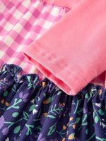 Rylee Faith Designs Pink Autumn Patchwork Floral & Plaid Long Sleeve Girls Dress - 