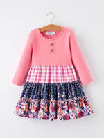 Rylee Faith Designs Pink Autumn Patchwork Floral & Plaid Long Sleeve Girls Dress - 
