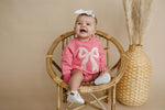 Little Joy Co. Pink Baby Romper: Floral Bow Applique Sweatshirt Outfit - 
