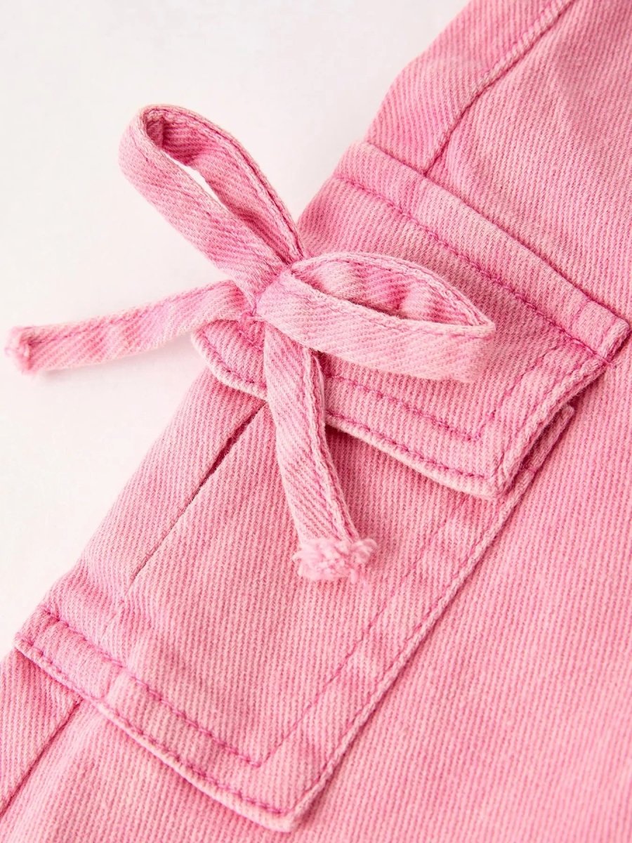 Rylee Faith Designs Pink Bell Bottom Jeans with Frayed Hem and Cargo Pockets - Everetts Place Boutique - 