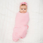 Bam & Stitch Pink Blossom Bamboo Swaddle Blanket | Soft Pastel Pink Muslin - 