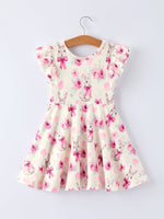 Rylee Faith Designs Pink Bow Bunny and Rose Print Girls Dress - 