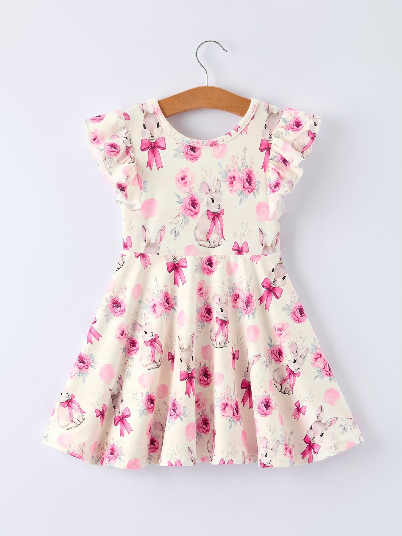 Rylee Faith Designs Pink Bow Bunny and Rose Print Girls Dress - 