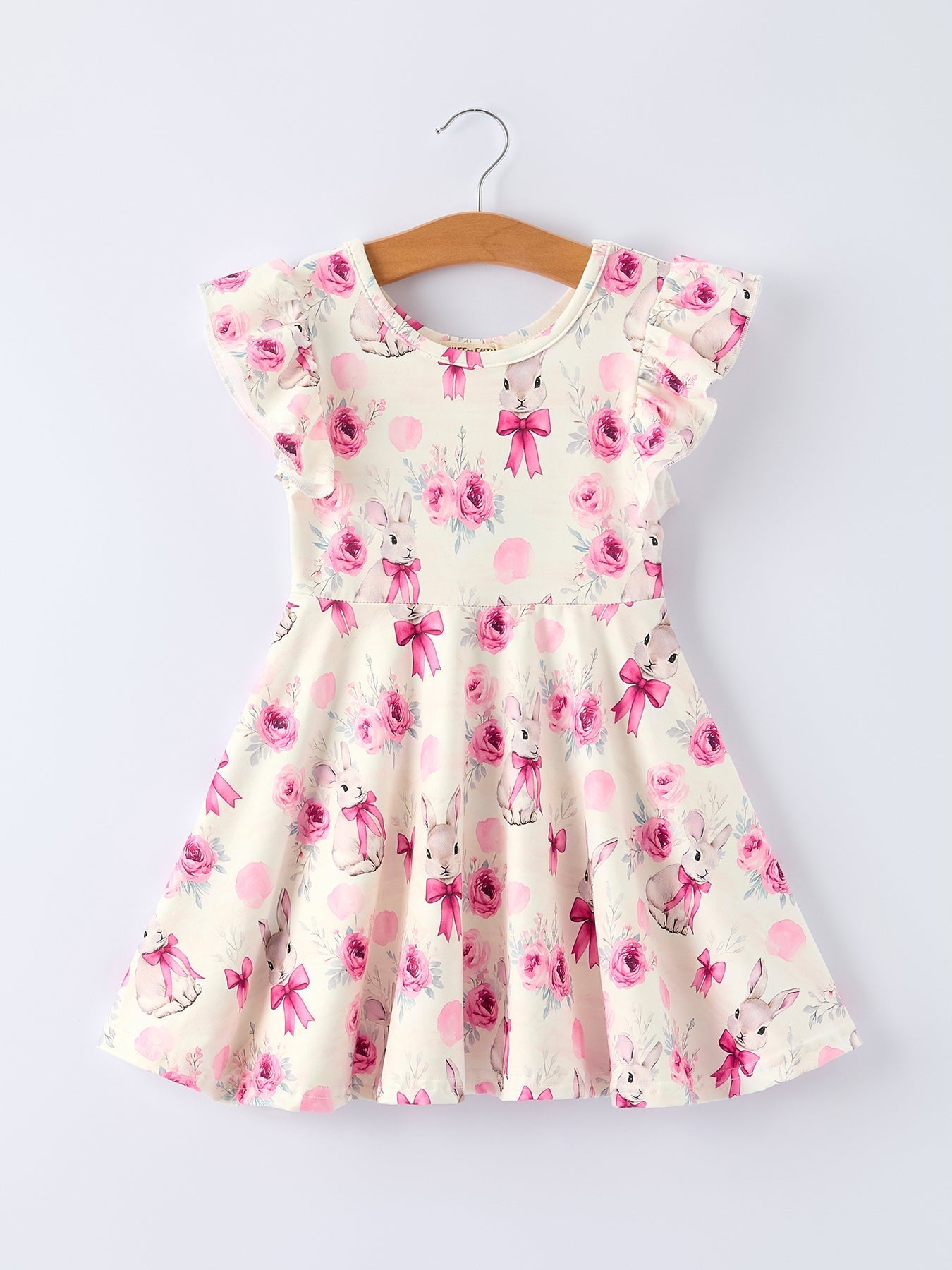 Rylee Faith Designs Pink Bow Bunny and Rose Print Girls Dress - 