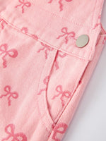 Rylee Faith Designs Pink Bow Denim Overall Dress for Girls - 