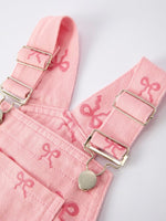 Rylee Faith Designs Pink Bow Denim Overall Dress for Girls - 