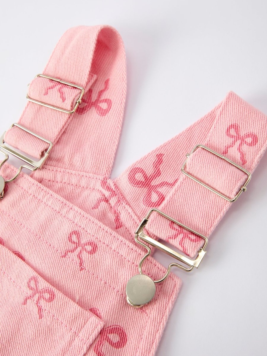 Rylee Faith Designs Pink Bow Denim Overall Dress for Girls - 
