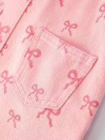 Rylee Faith Designs Pink Bow Denim Overall Dress for Girls - 