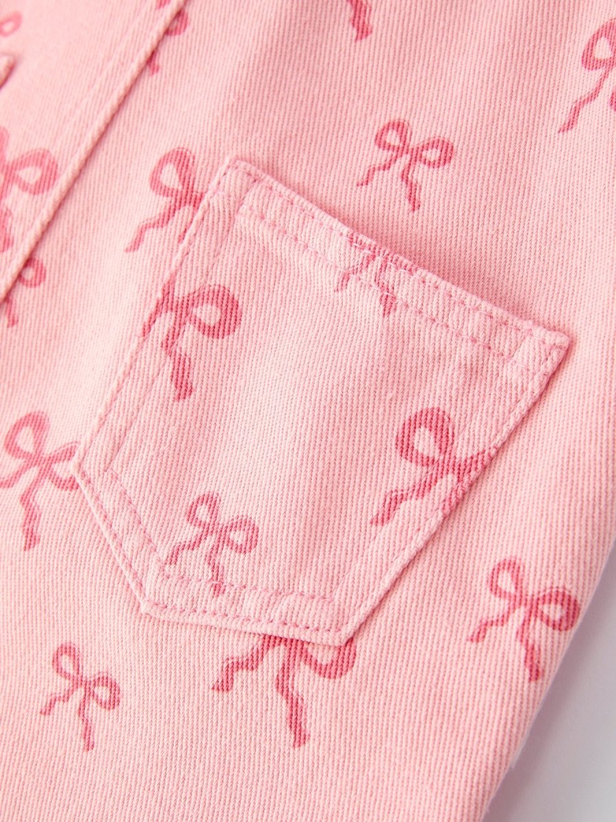 Rylee Faith Designs Pink Bow Denim Overall Dress for Girls - 