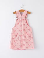 Rylee Faith Designs Pink Bow Denim Overall Dress for Girls - 