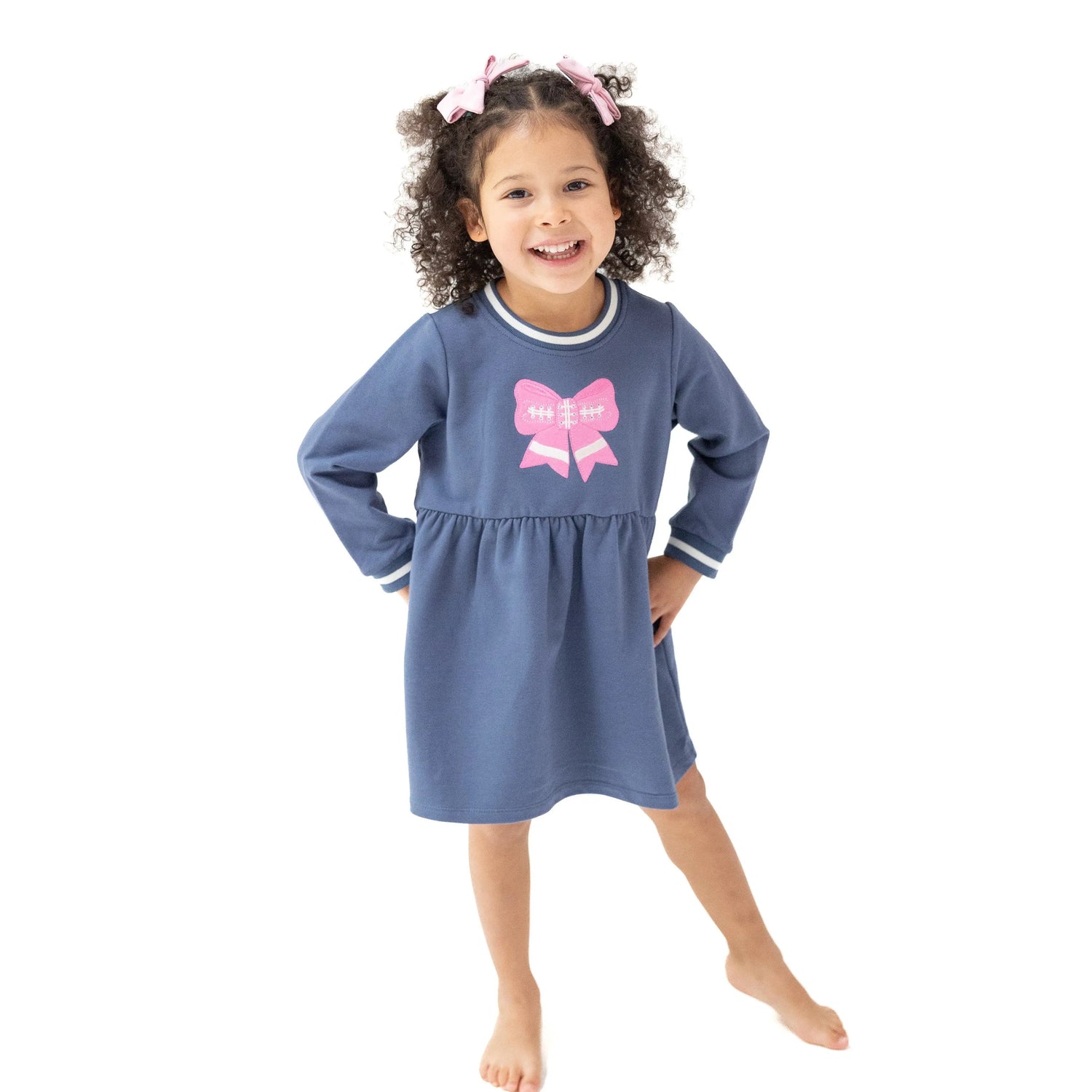 Angel Dear Pink Bow French Terry Drop Waist Dress for Little Fans - 