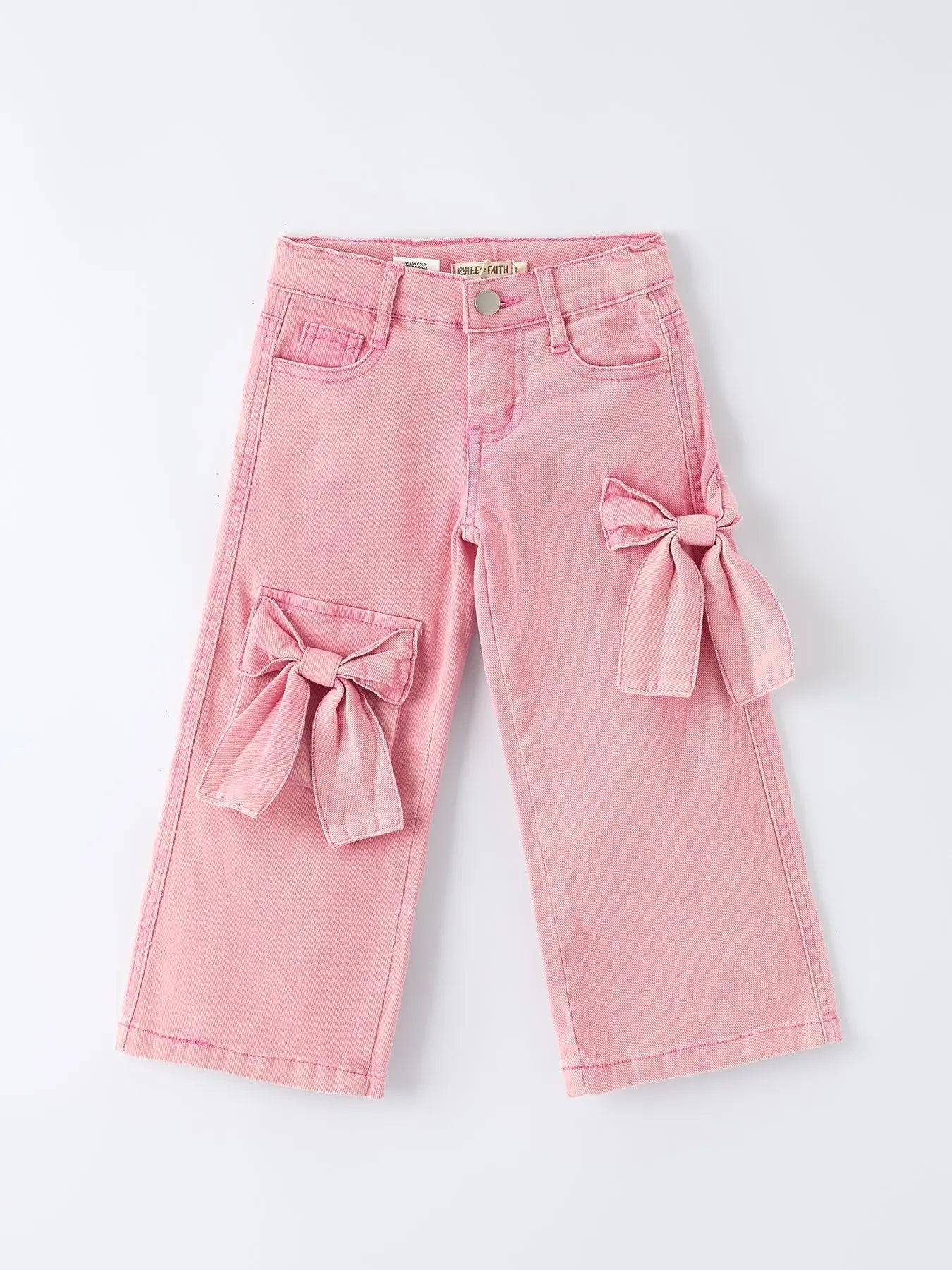 Pink Bow Girls Denim Pants - Pink, Denim, Baby & Toddler Clothing, Button, Pocket | Everetts Place