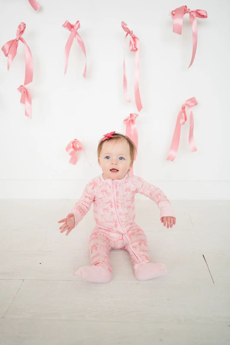 Dreamlet Pink Bows Convertible Zip Footies for Babies 12 to 18M - Everetts Place Boutique - 