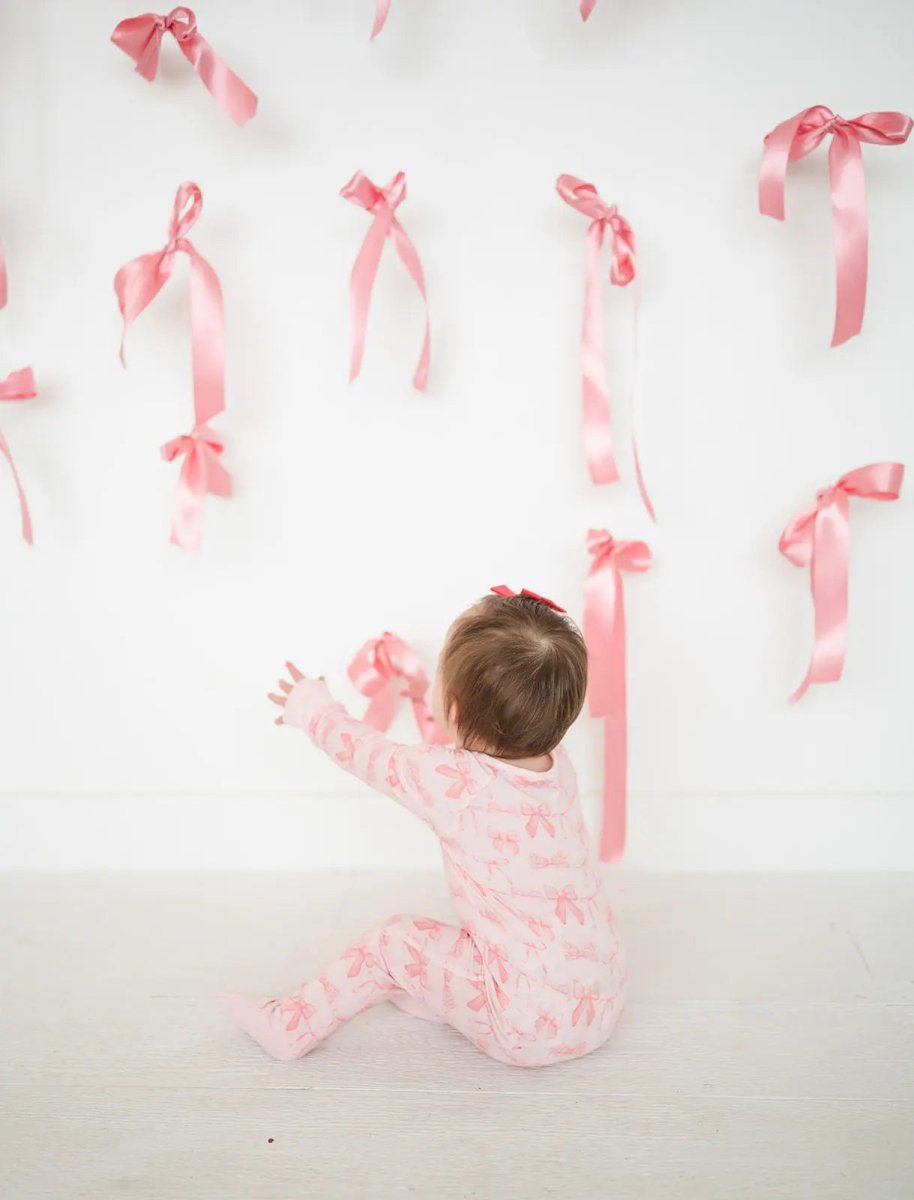 Dreamlet Pink Bows Convertible Zip Footies for Babies 12 to 18M - Everetts Place Boutique - 
