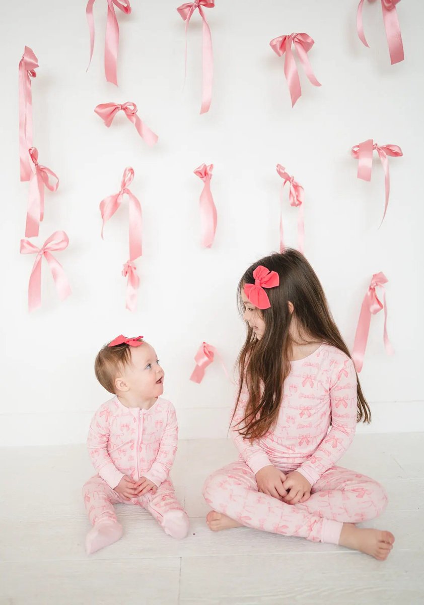 Dreamlet Pink Bows Convertible Zip Footies for Babies 12 to 18M - Everetts Place Boutique - 