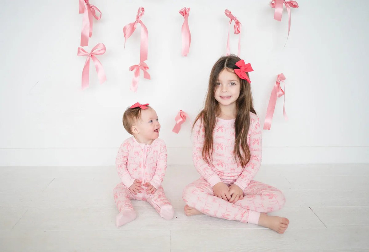 Dreamlet Pink Bows Convertible Zip Footies for Babies 12 to 18M - Everetts Place Boutique - 