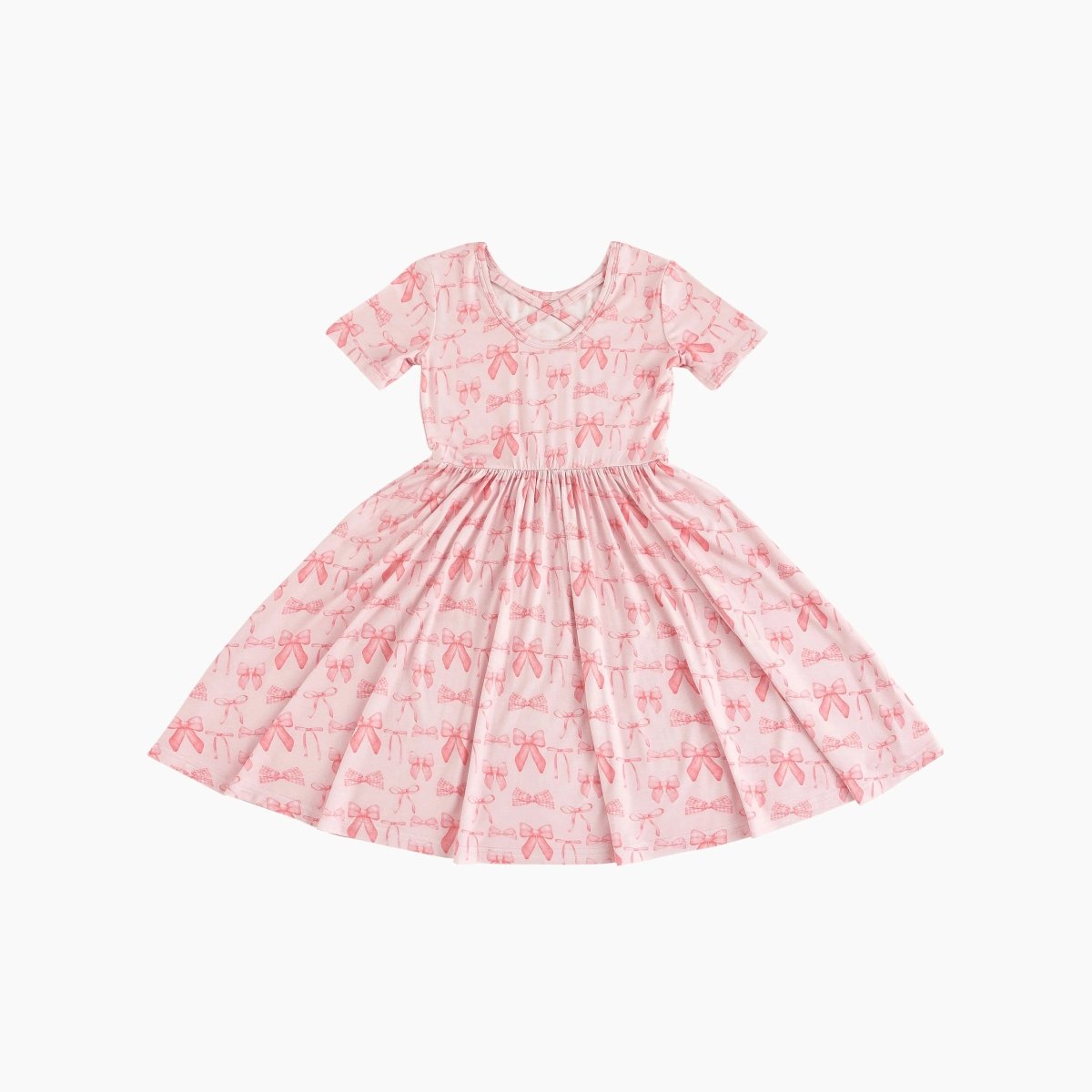 Dreamlet Pink Bows Twirl Dress Dreamlet Soft Bamboo Fabric For Girls - Everetts Place Boutique - 