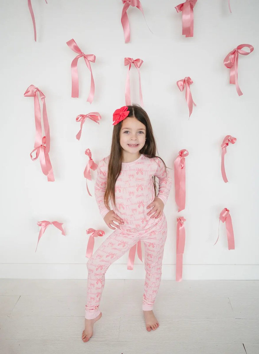 Dreamlet Pink Bows Two Piece Set Soft Stretchy Bamboo Fabric - Everetts Place Boutique - 