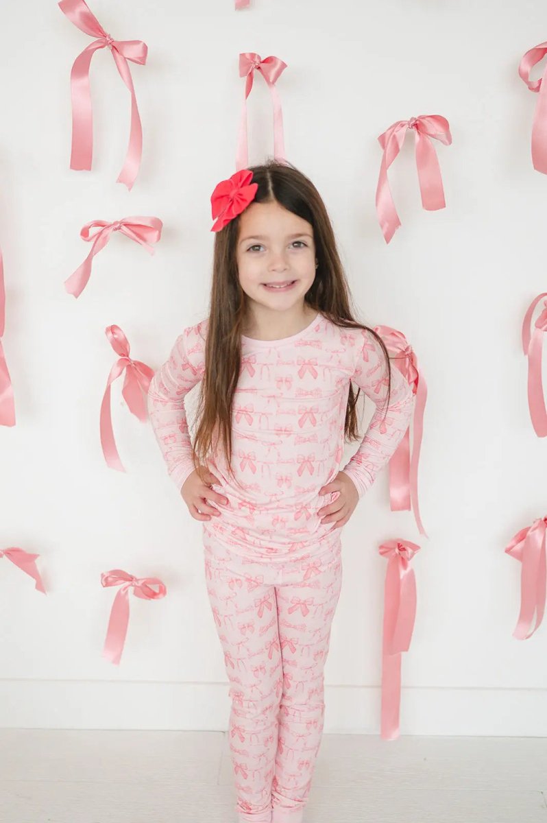 Dreamlet Pink Bows Two Piece Set Soft Stretchy Bamboo Fabric - Everetts Place Boutique - 