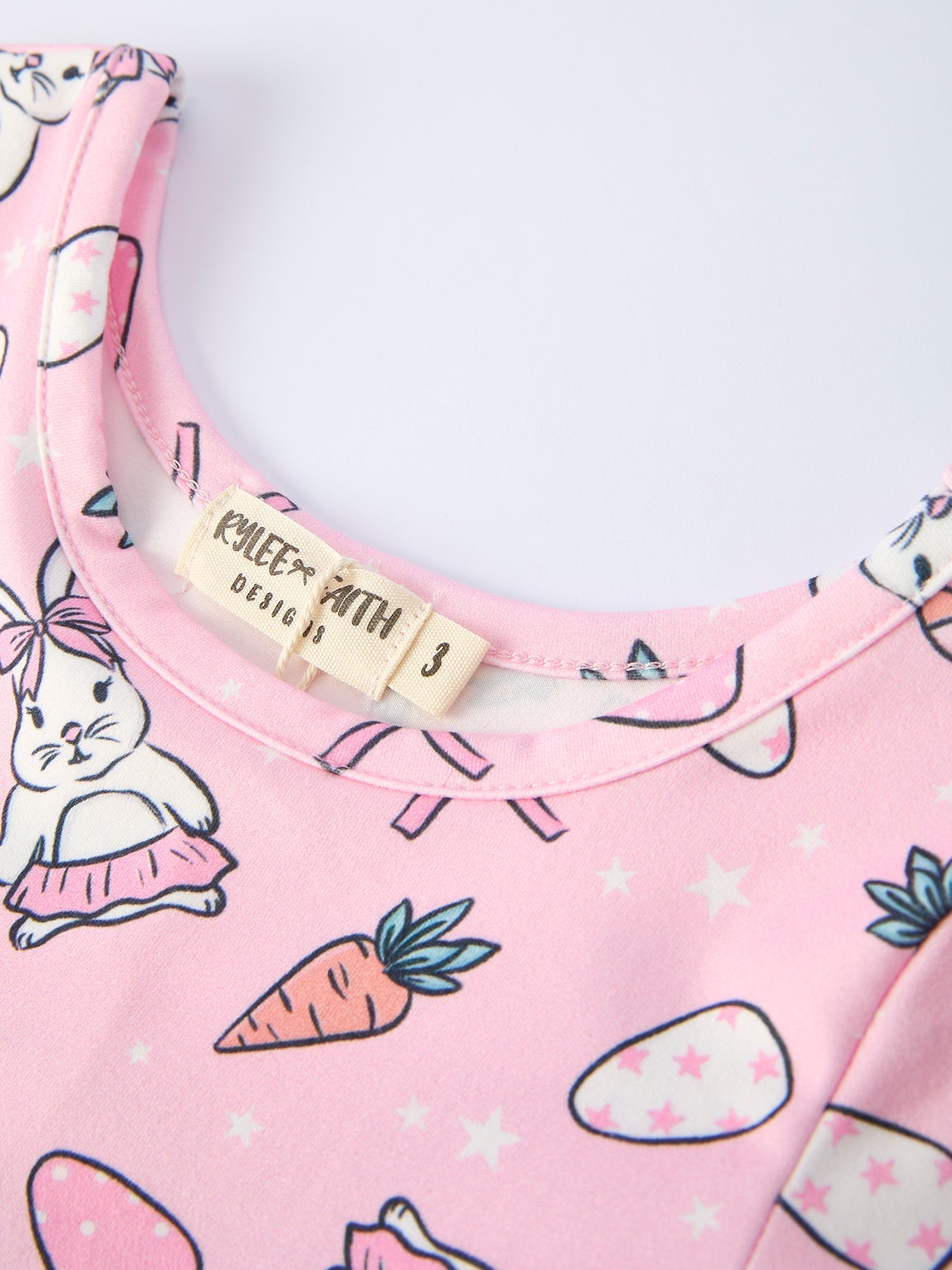 Rylee Faith Designs Pink Bunny Carrot Print Girls Short Sleeve Dress - 