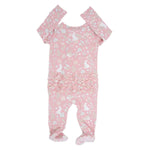 Sweet Bamboo Pink Bunny Floral Baby Ruffle Footie with Hypoallergenic Fabric for Infants - Apparel & Accessories > Clothing > Baby & Toddler Clothing > Baby & Toddler Sleepwear Ruffle Footies