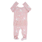 Sweet Bamboo Pink Bunny Floral Baby Ruffle Footie with Hypoallergenic Fabric for Infants - 