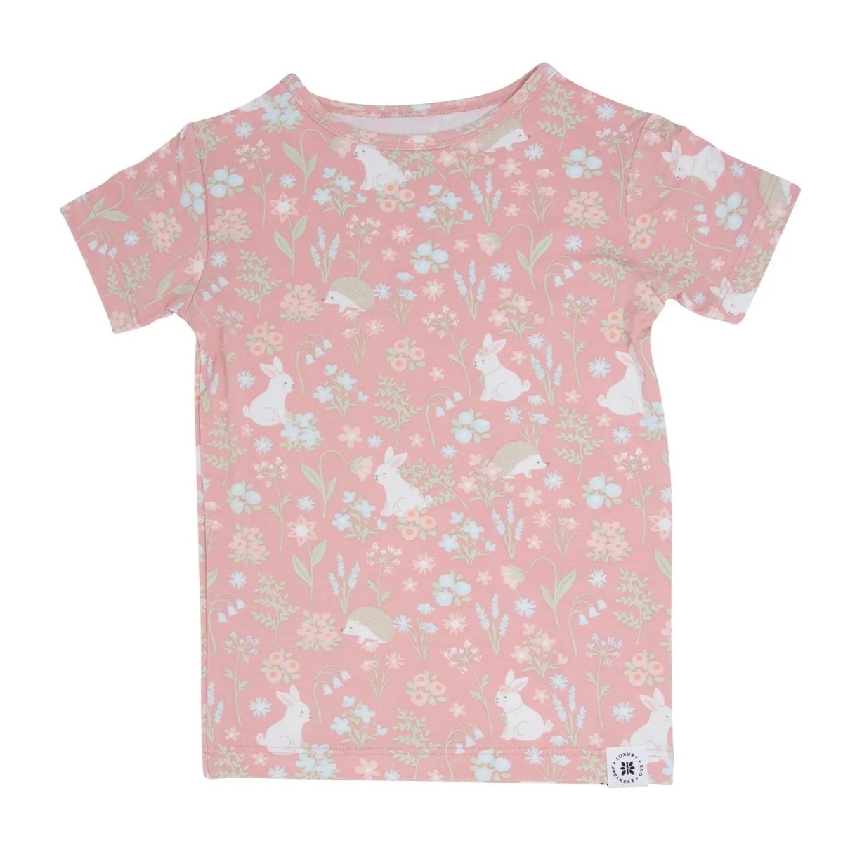 Sweet Bamboo Pink Bunny Floral Pajama Set with Lightweight Fabric for Kids - 