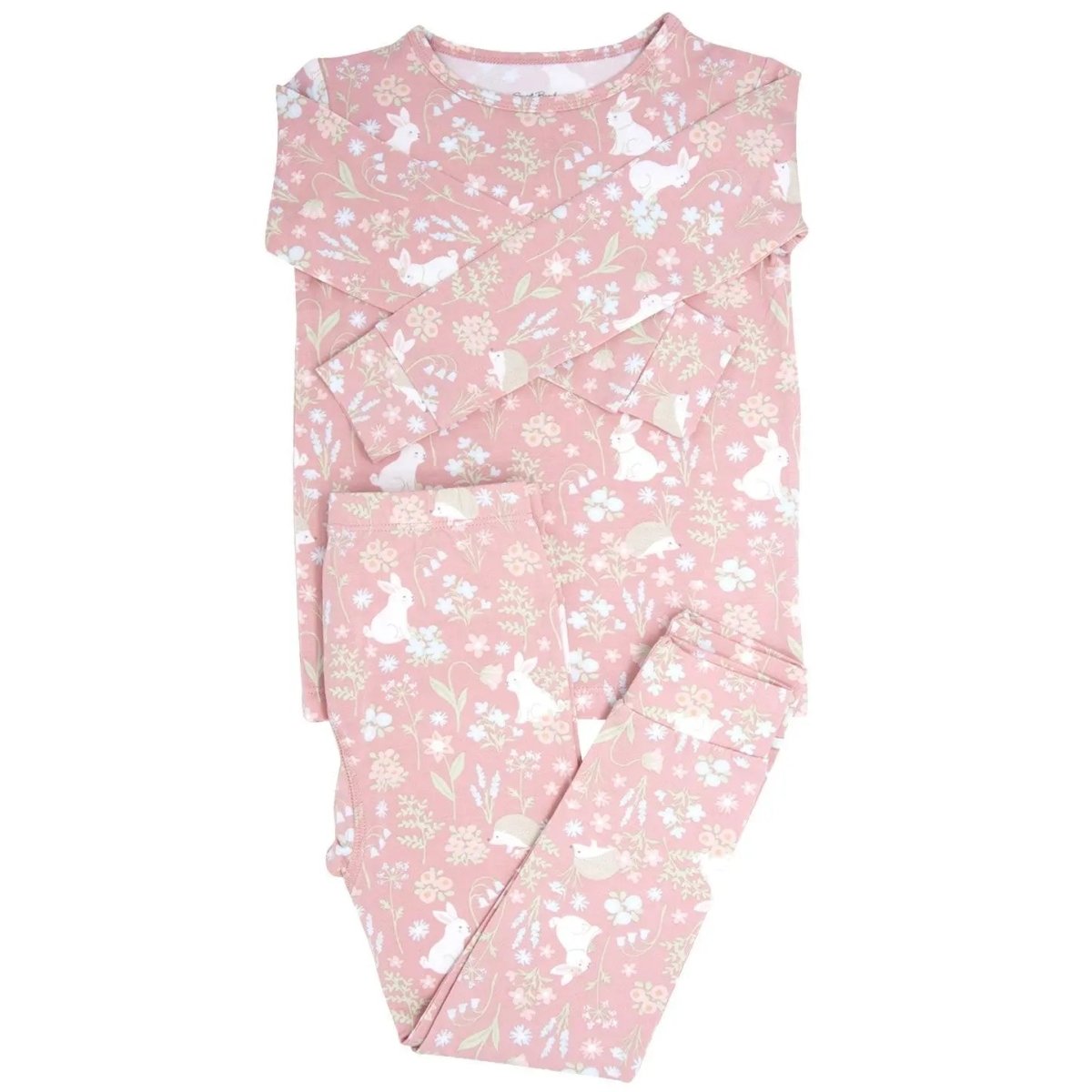 Sweet Bamboo Pink Bunny Floral Pajama Set with Ultra Soft Fabric for Big Kids - 