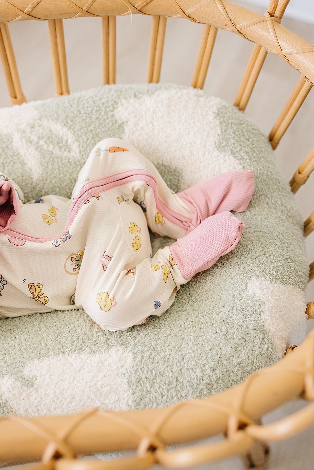 Mebie Baby Pink Bunny Ribbed Bamboo Zipper - 