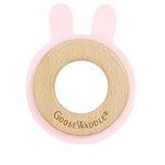Goosewaddle® | Newborn Baby Blankets Toys Teethers Bibs & More Pink Bunny Silicone and Wood Teether for Babies and Toddlers -