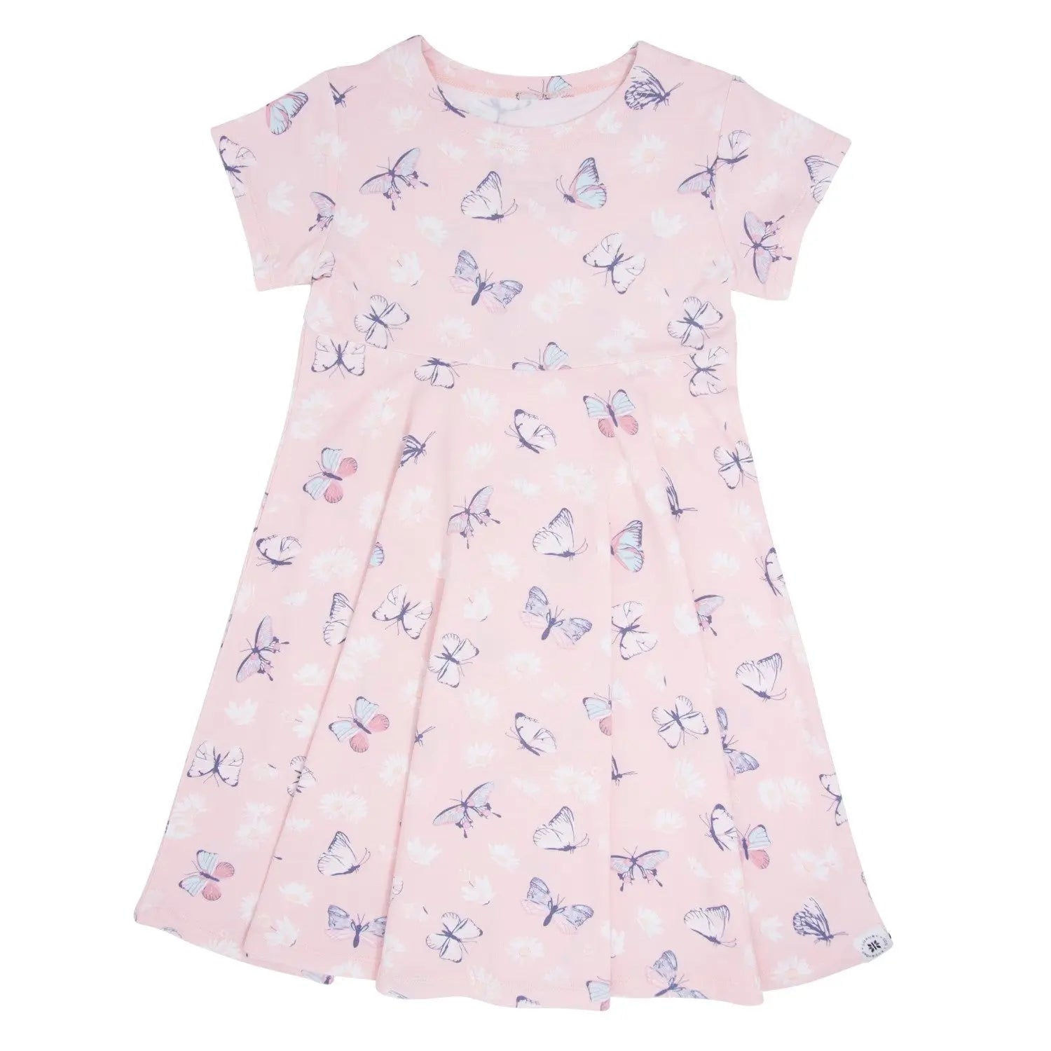 Pink Butterfly Daisy Bamboo Cap Sleeve Swirly Girl Dress for Everyday Wear Sweet Bamboo