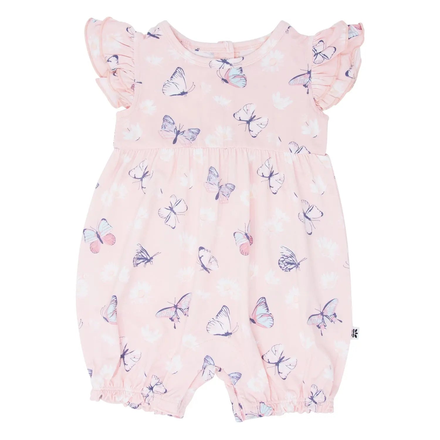 Pink Butterfly Daisy Bamboo Ruffle Romper For Girls Sweet Bamboo