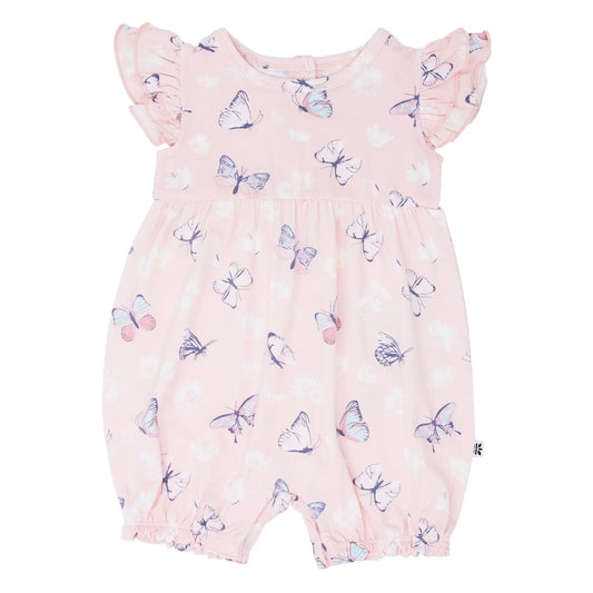 Pink Butterfly Daisy Bamboo Ruffle Romper For Girls Sweet Bamboo