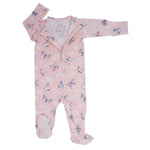 Sweet Bamboo Pink Butterfly Daisy Bamboo Zipper Footie - 