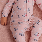 Sweet Bamboo Pink Butterfly Daisy Bamboo Zipper Footie - 