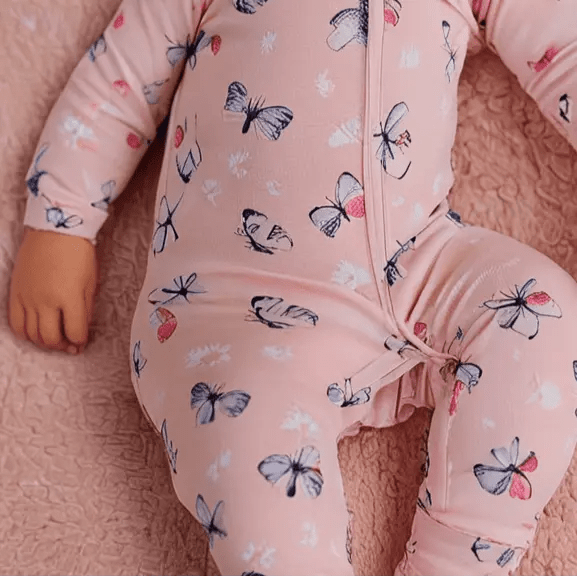 Sweet Bamboo Pink Butterfly Daisy Bamboo Zipper Footie - 