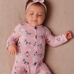 Sweet Bamboo Pink Butterfly Daisy Bamboo Zipper Footie - 