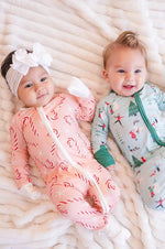 Dreamlet Pink Candy Cane Convertible Zip Footies Fold Over Mittens - Everetts Place Boutique - 