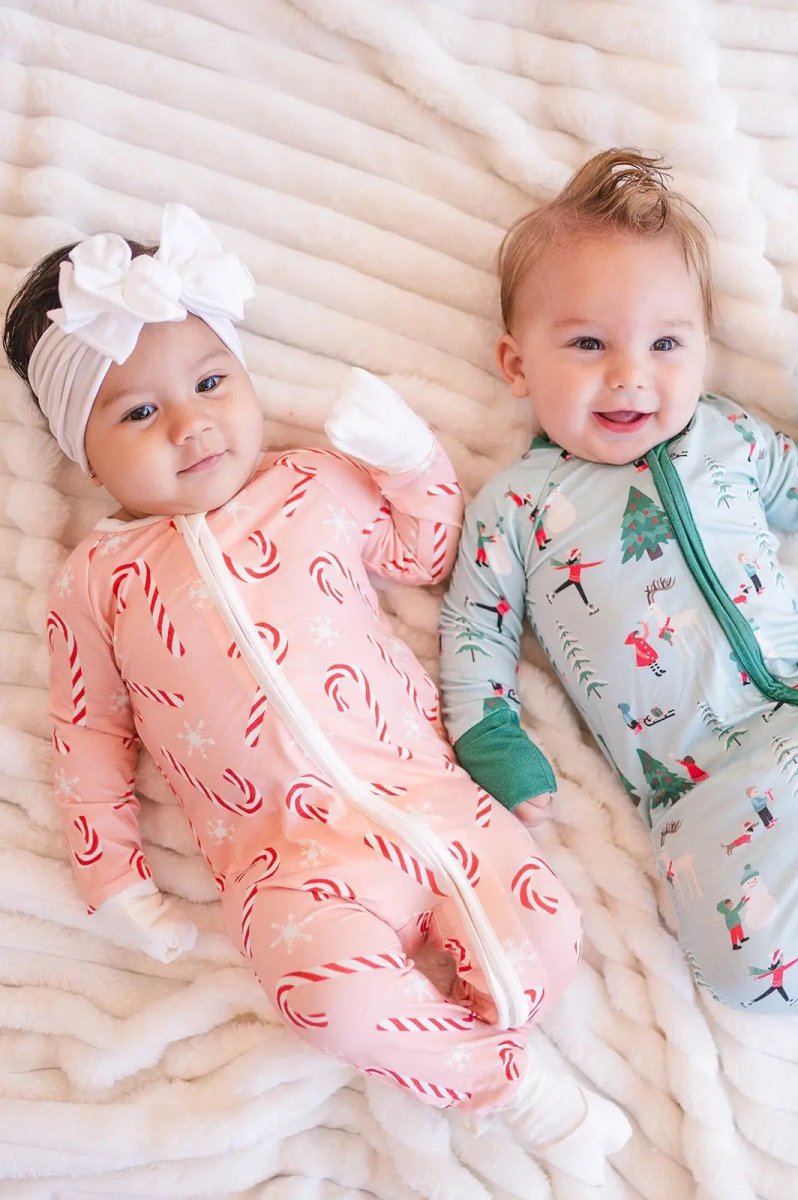 Dreamlet Pink Candy Cane Convertible Zip Footies Fold Over Mittens - Everetts Place Boutique - 